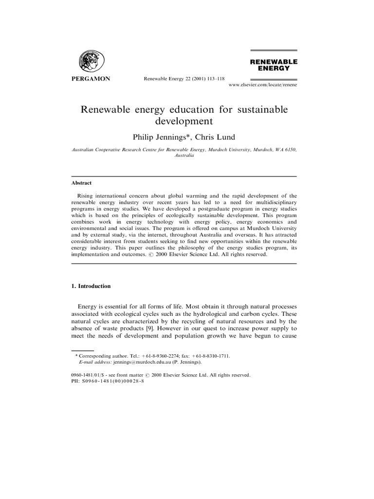 2019 Q1 2001 Renewable Energy Education For Sustainable Development ...