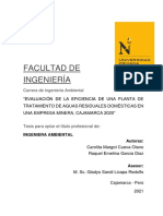 Evaluación de La Eficiencia de Una Planta de Tratamiento de Aguas Residuales Domésticas en Una Empresa Minera