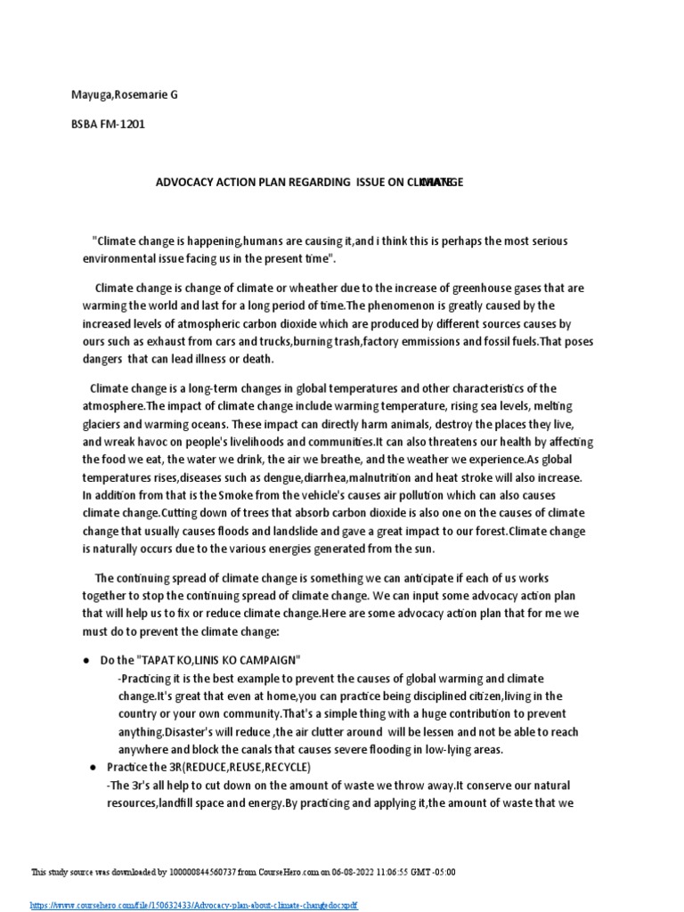 Advocacy Action Plan for Climate Change | PDF | Climate Change ...