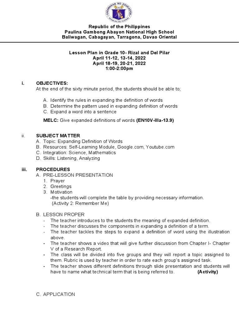 Expanding definitions of words pdf teachers lesson plan