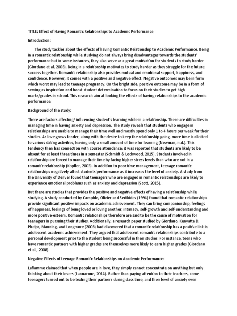 Impact of Romantic Relationships on Academics | PDF | Adolescence ...