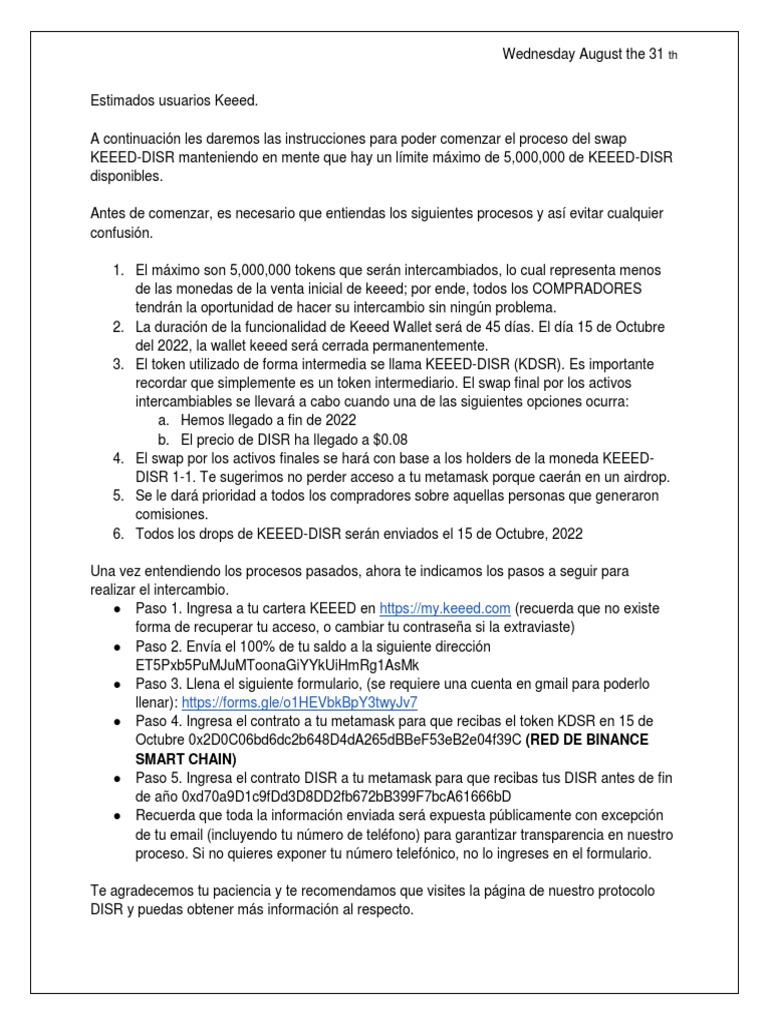 Instrucciones para el Swap KEEED-DISR | PDF