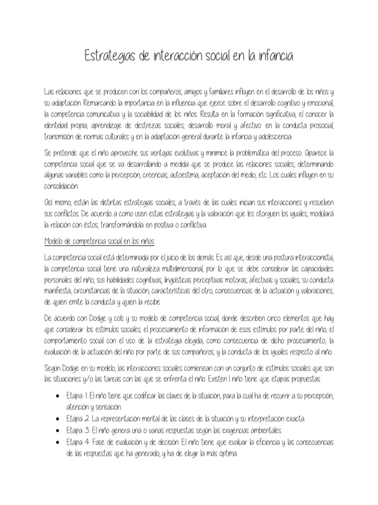 Estrategias de interacción social infantil | PDF | Comportamiento | Las ...
