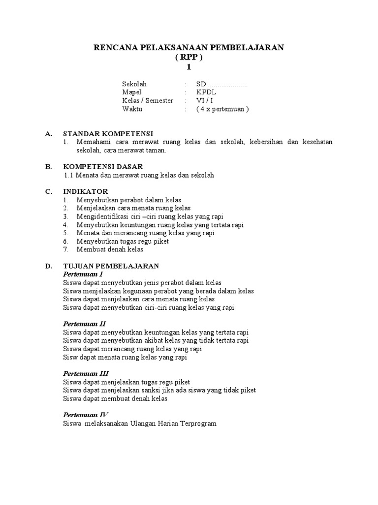 RPP KPDL Semester 1 - Kelas 6 | PDF | Pengembangan Diri