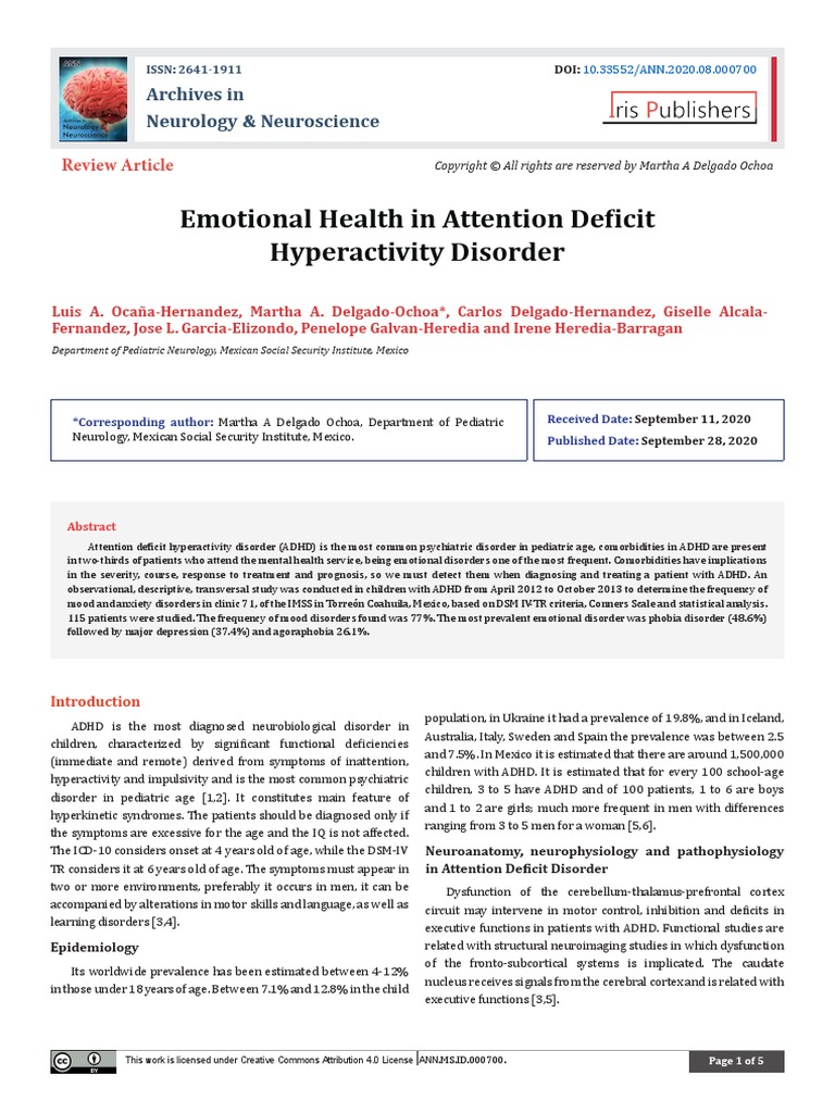 Emotional Health in Attention Deficit Hyperactivit | PDF | Attention ...