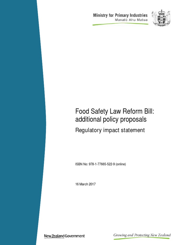 Food Safety Law Reform Bill - New Zealand 2017 | PDF | Food Safety | Foods