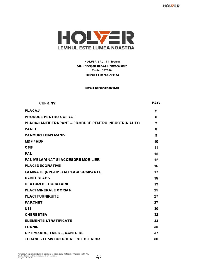 Catalog Produse Holver Timisoara - 15.06.2021 | PDF