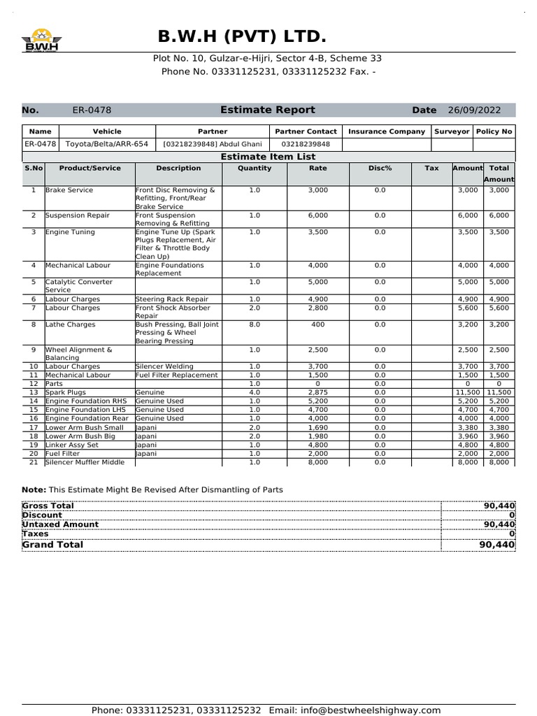 Repair Estimate61 PDF Brake Private Transport