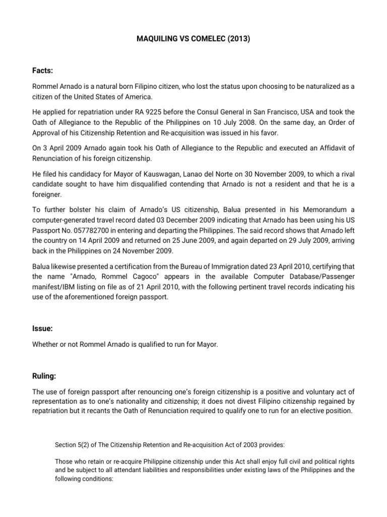 Maquiling v comelec 2013 pdf oath of office citizenship