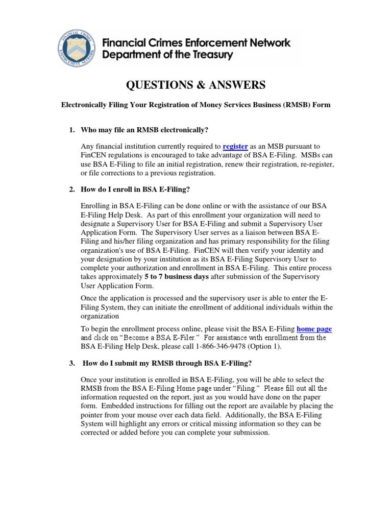 RMSB E-Filing Guide for MSBs | PDF | Help Desk | Internal Revenue Service