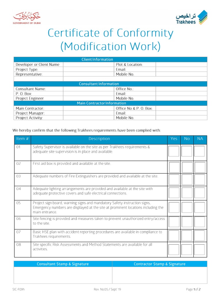 SIC-F09h, COC For Modification Work, Rev. 05, Sep19 | PDF