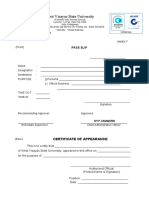 WVSU Pass Slip and Certificate of Appearance Template