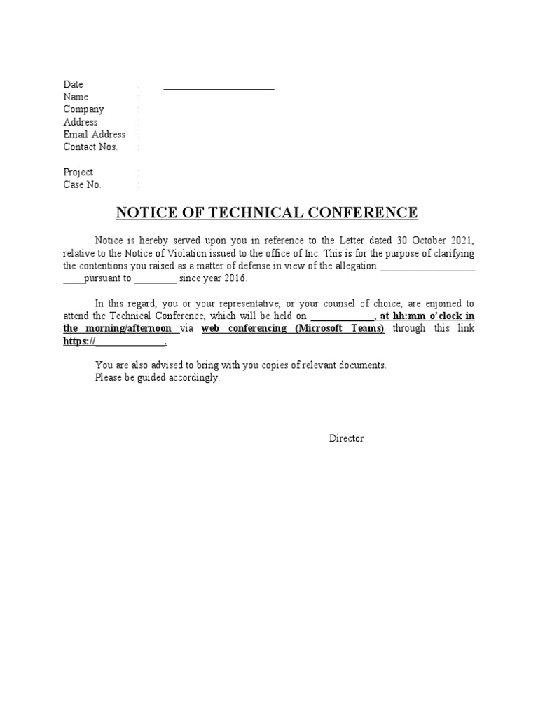 Notice of Technical Conference Invitation | PDF
