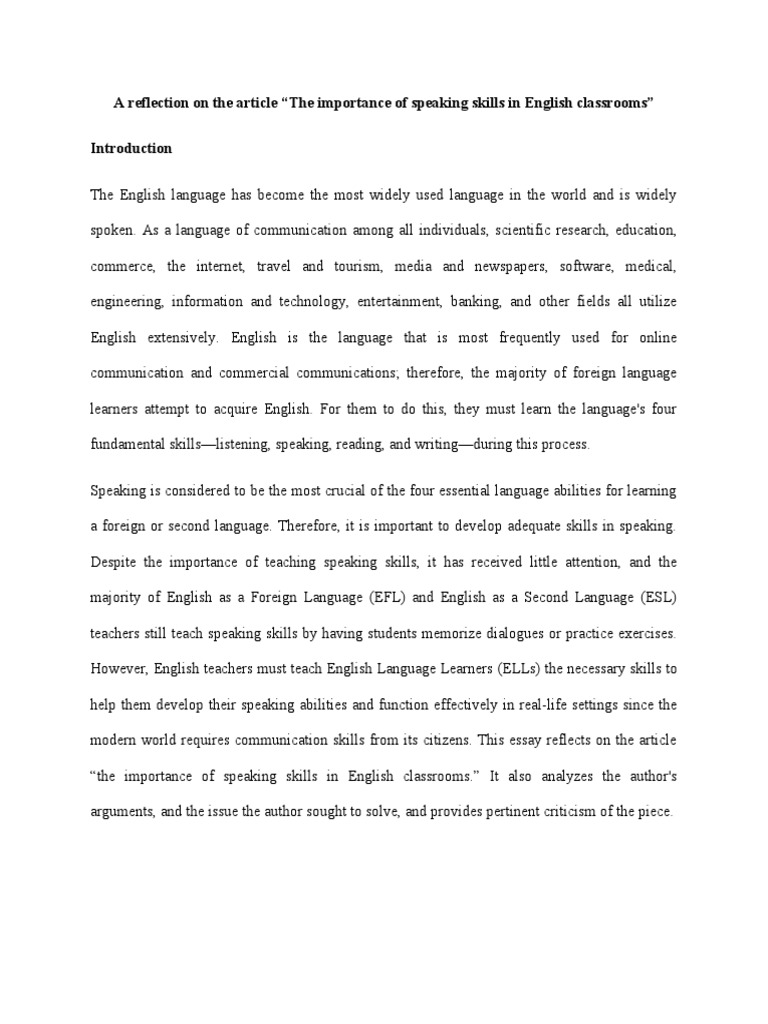 The Importance of Speaking Skills in English Classrooms | PDF | English ...