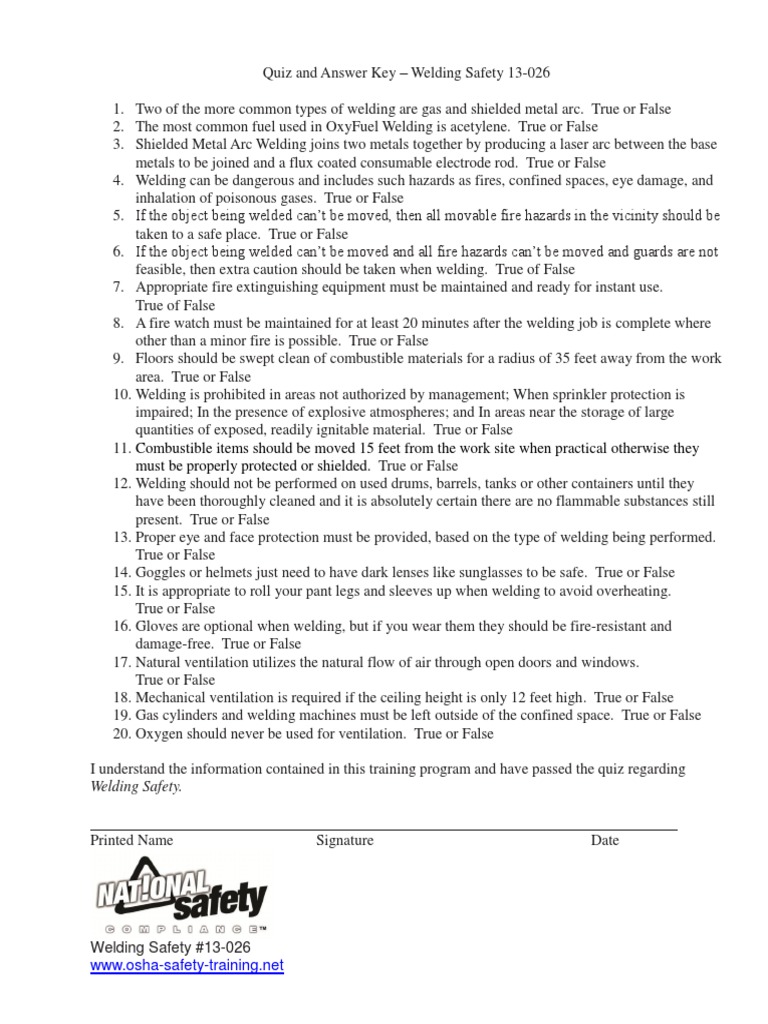 Quiz Answer Key Welding PDF Welding Construction