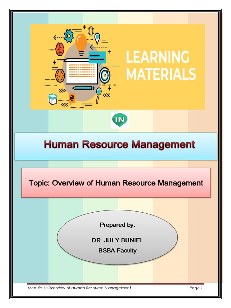 Overview of Human Resource Management PDF Human Resource Management