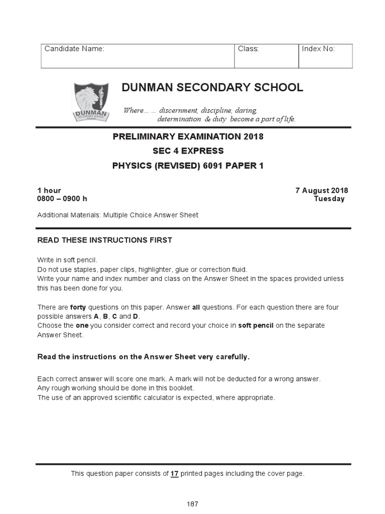Sec 4 Physics SA2 2018 Dunman | PDF | Electromagnetic Radiation | Force