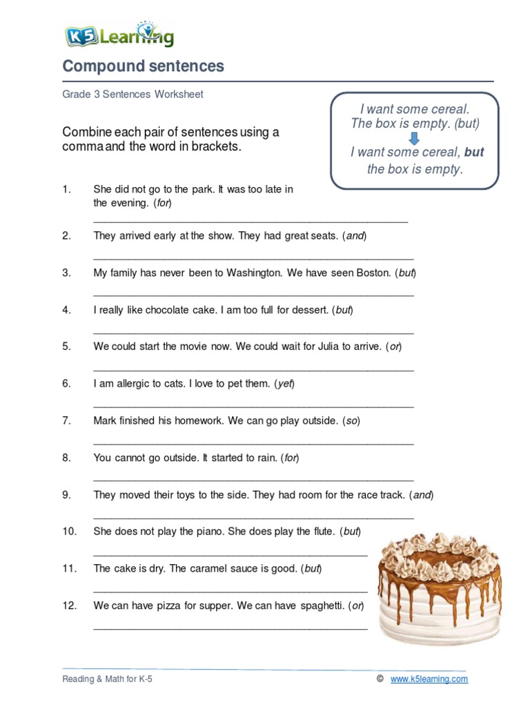 Grade 3 Compound Sentences A PDF Cuisine Desserts