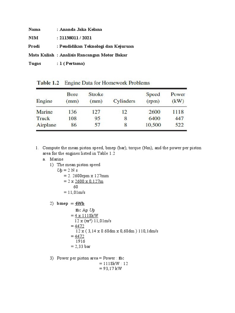 Engine Performance Calculations and Analysis | PDF | Engines ...