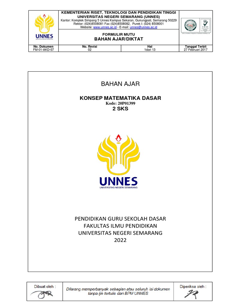Bahan Ajar Konsep Matematika Dasar Bahan Ajar Konsep Matematika
