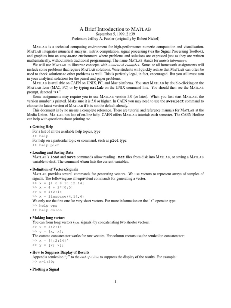 A Brief Introduction To M: Atlab | PDF