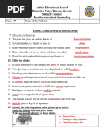 Indian Educational School Bharatiya Vidya Bhavan, Kuwait Subject: Science Practice Worksheet Answer Key