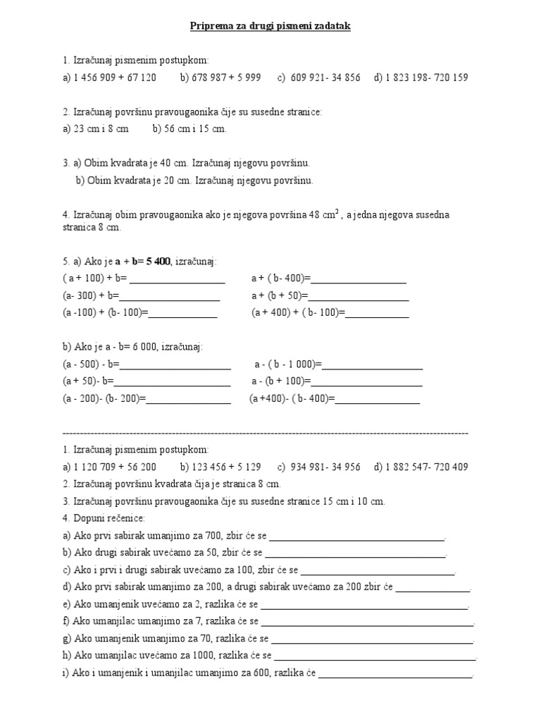 Priprema Za Drugi Pismeni Zadatak MAT | PDF