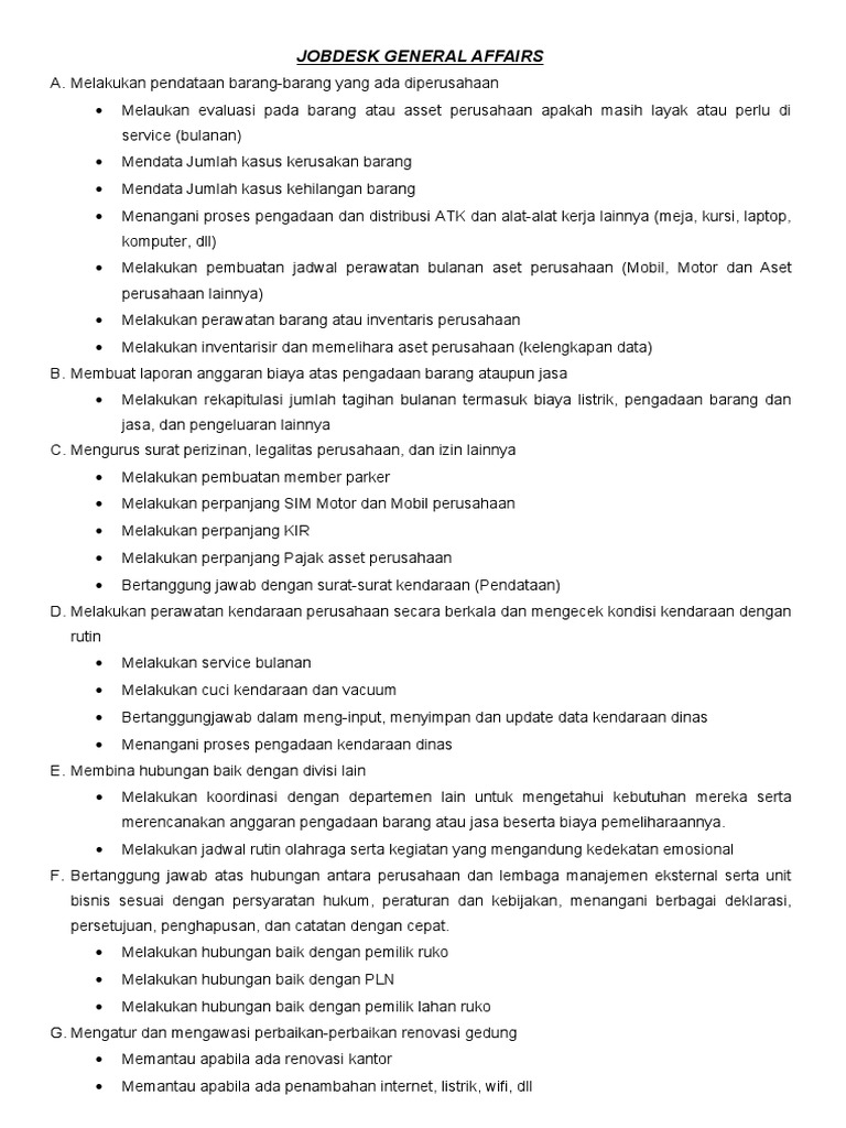 Jobdesk General Affairs PDF