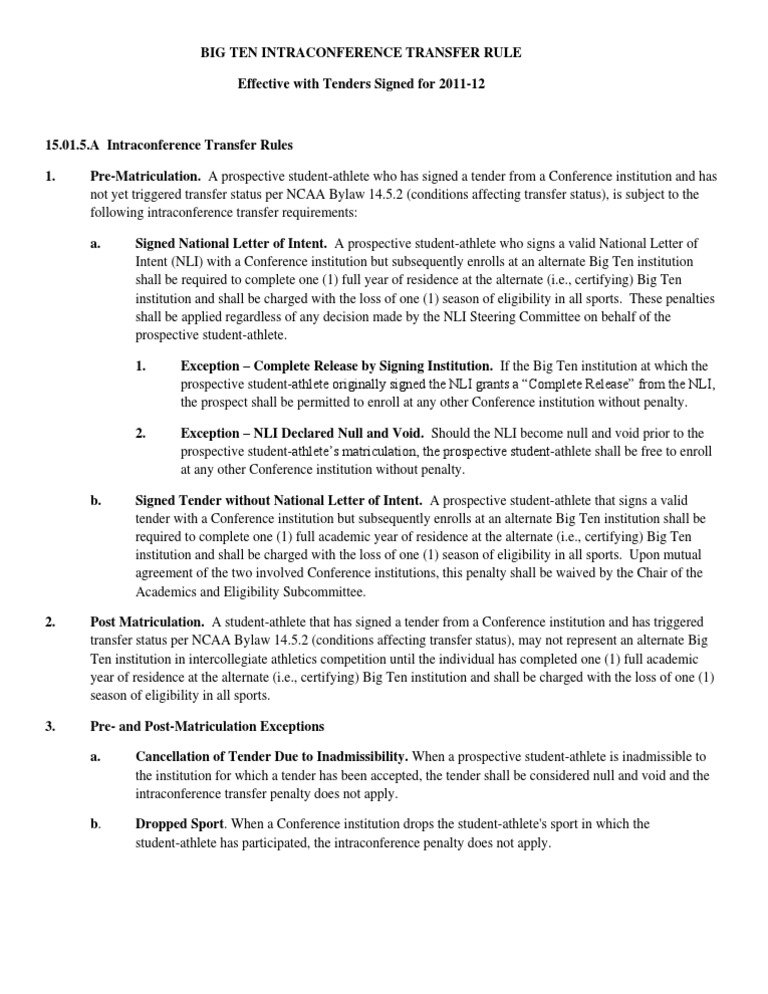 Intraconference Transfer Rule | PDF | National Collegiate Athletic ...