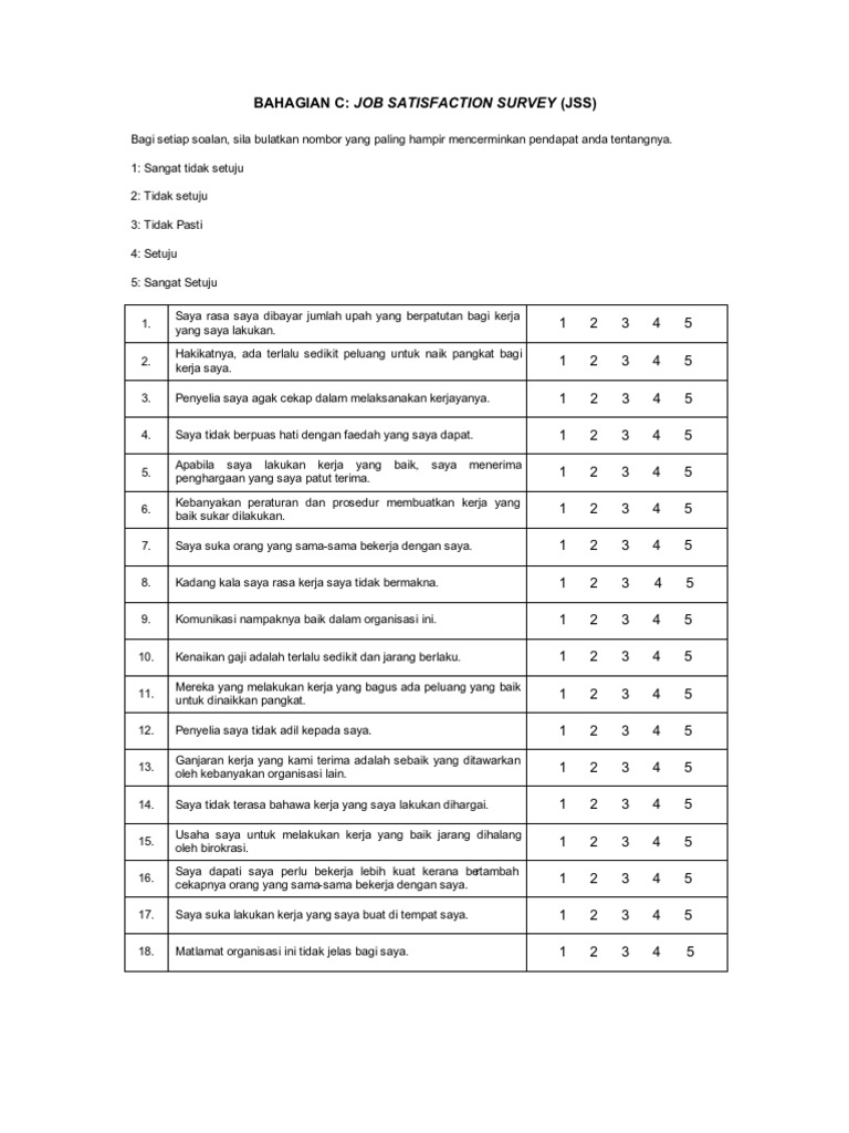 Survei Kepuasan Kerja JSS | PDF