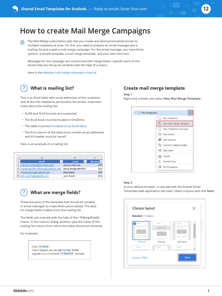 12 Use Mail Merge Shared Email Templates Cheat Sheet PDF Microsoft