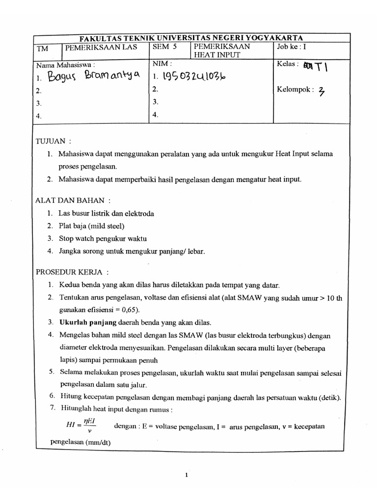 Laporan Pemeriksaan Heat Input (Metalurgi Las) - Bagus Bramantya ...