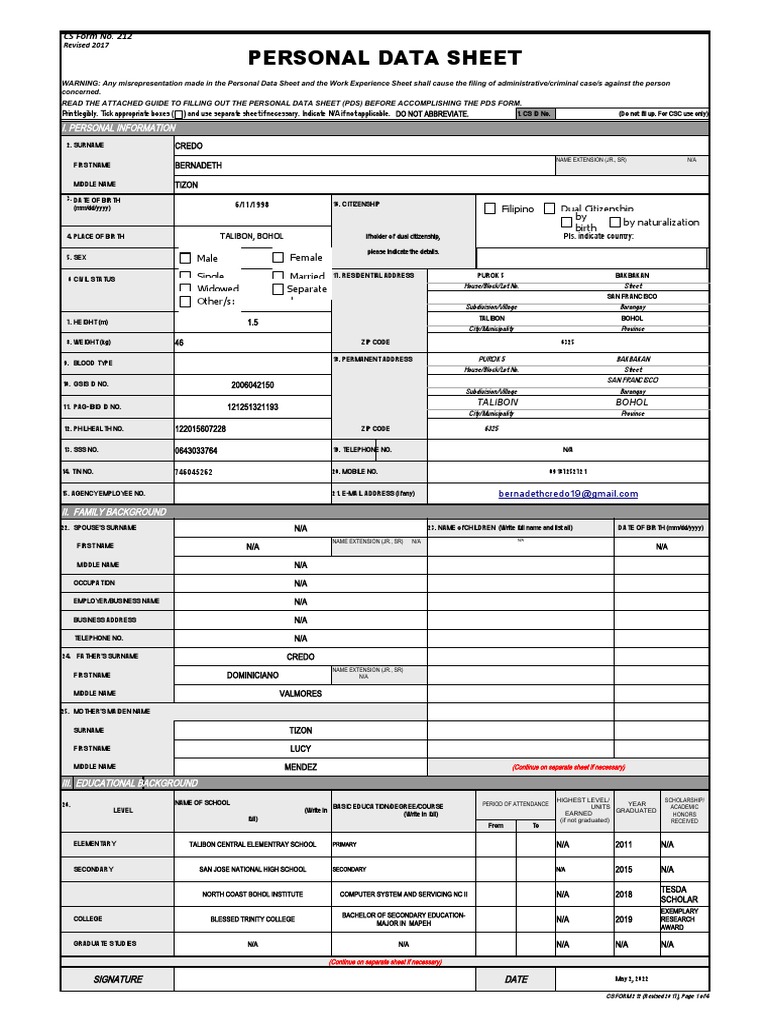 CSC 12 Form Already Fill Up | PDF | Affidavit | Social Institutions