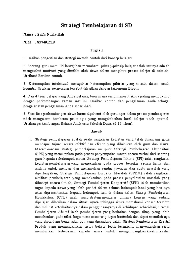 Strategi Pembelajaran Efektif di SD | PDF | Karier & Perkembangan ...