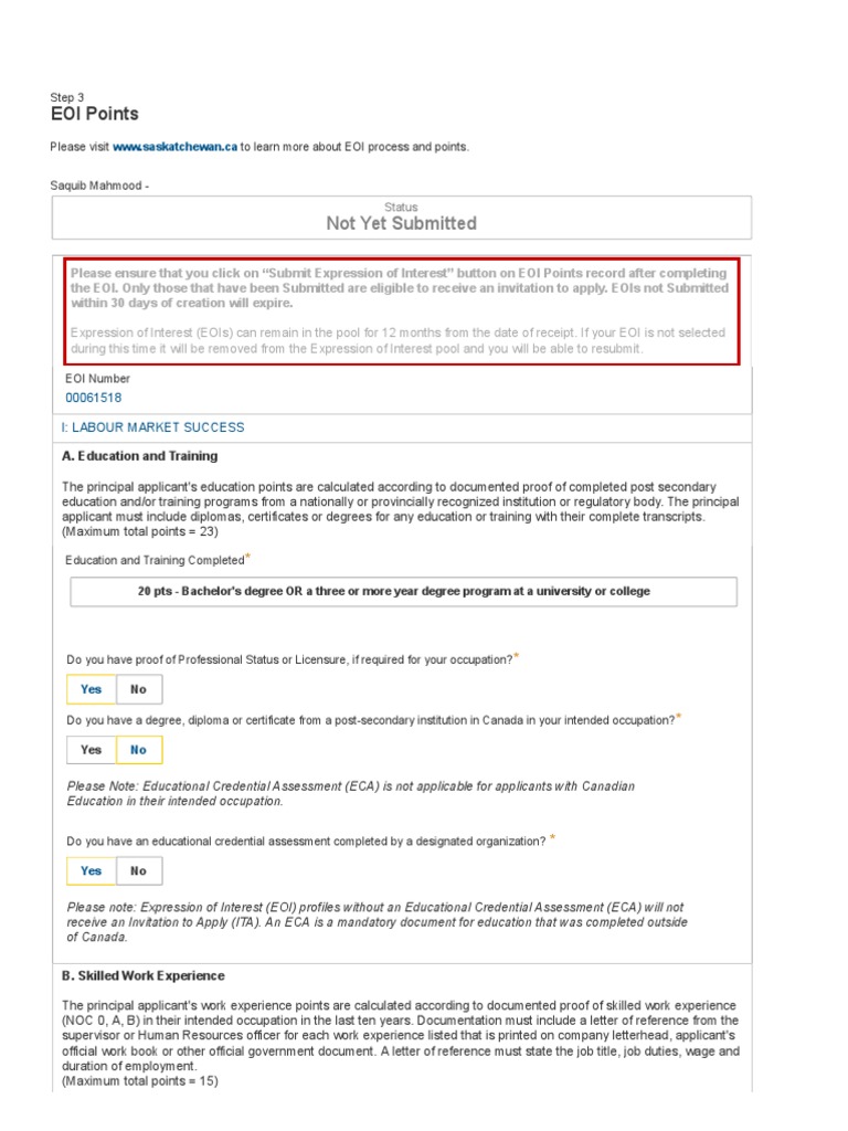 OASIS EOI Points PDF Educational Stages