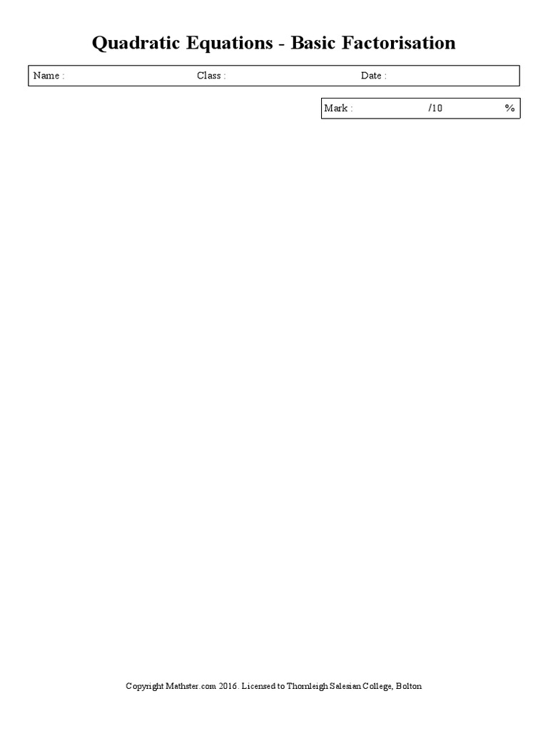 Basic Factorisation of Quadratic Equations | PDF
