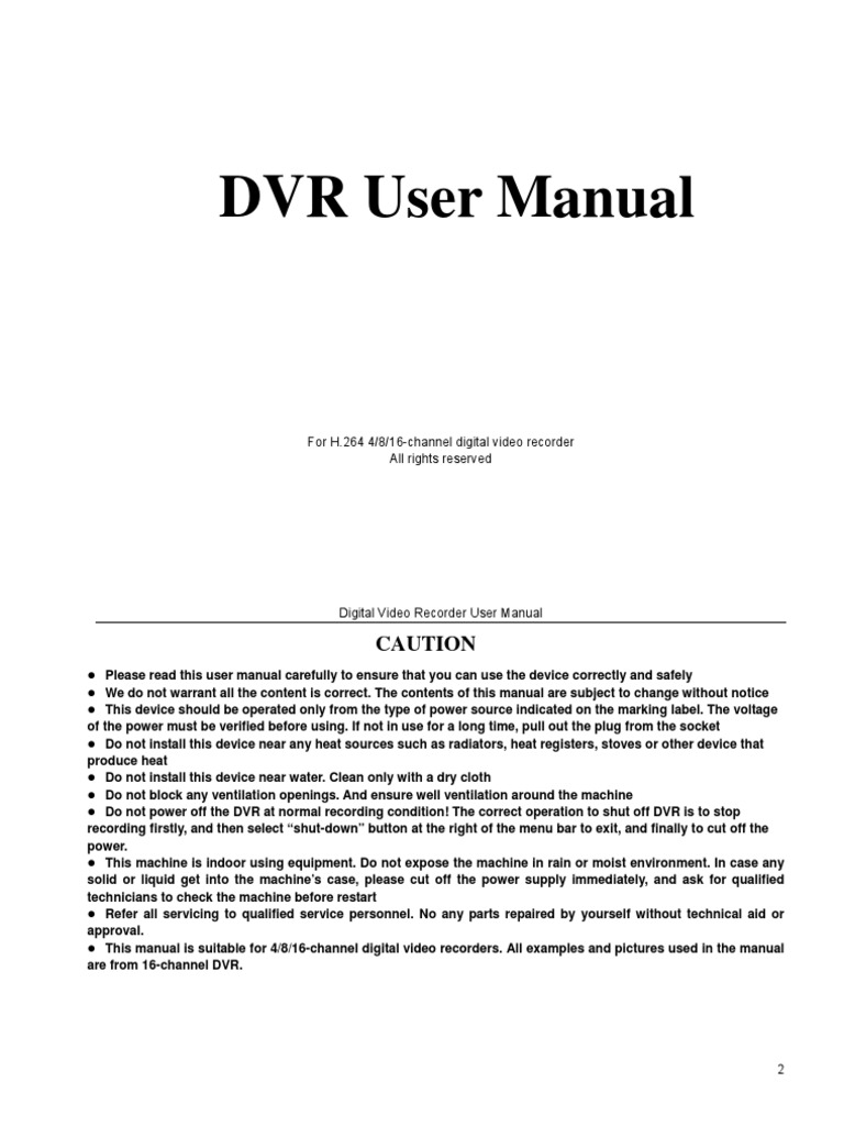 User Manual DVR Digital Video Recorder Usb