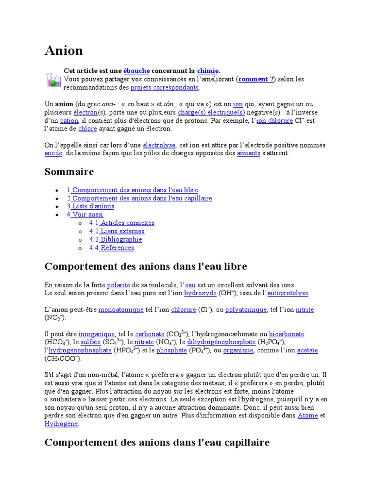 Comportement des anions dans l'eau | PDF | Ion | Chimie