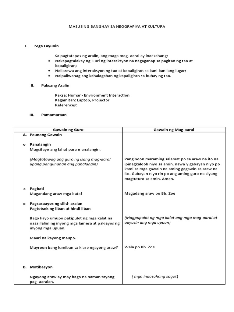 Sample Lesson Plan Geography | PDF