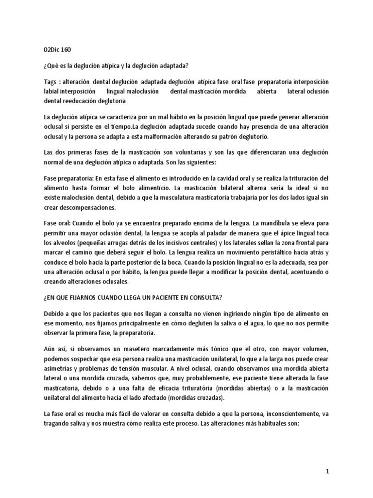 Tipos de Deglución Atípica y Labial | PDF
