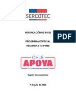 Modificación de Bases de Convocatoria Programa Especial Recupera Tu Pyme Metropolitana