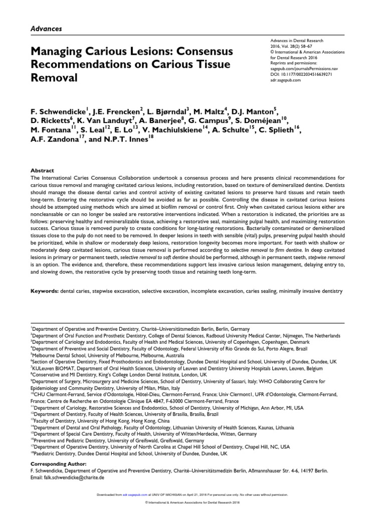 Consensus II. Managing Carious Lesions 2016 PDF Dentistry Tooth