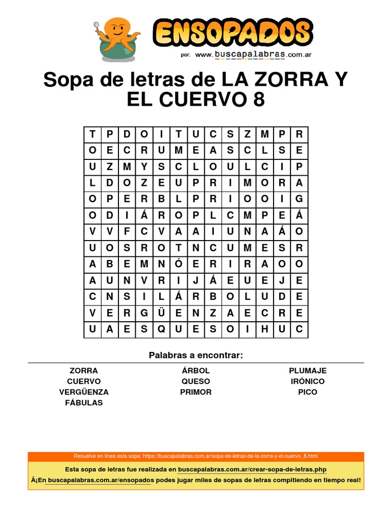 Sopa de letras: La Zorra y El Cuervo | PDF