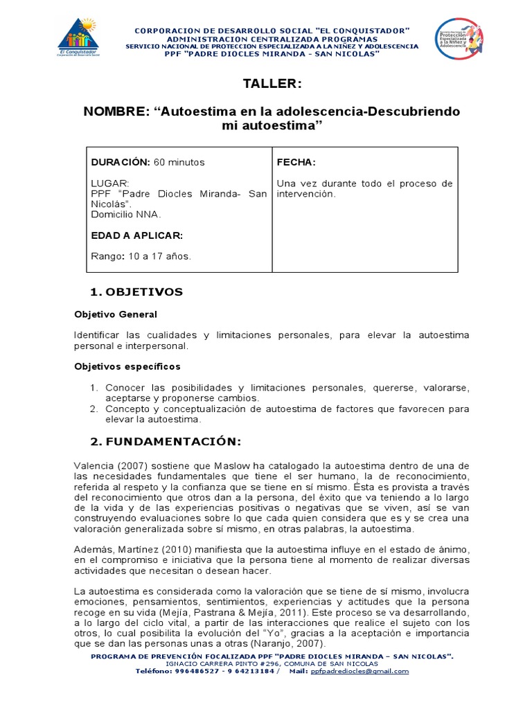 Taller de Autoestima para Adolescentes | PDF | Autoestima | Adolescencia