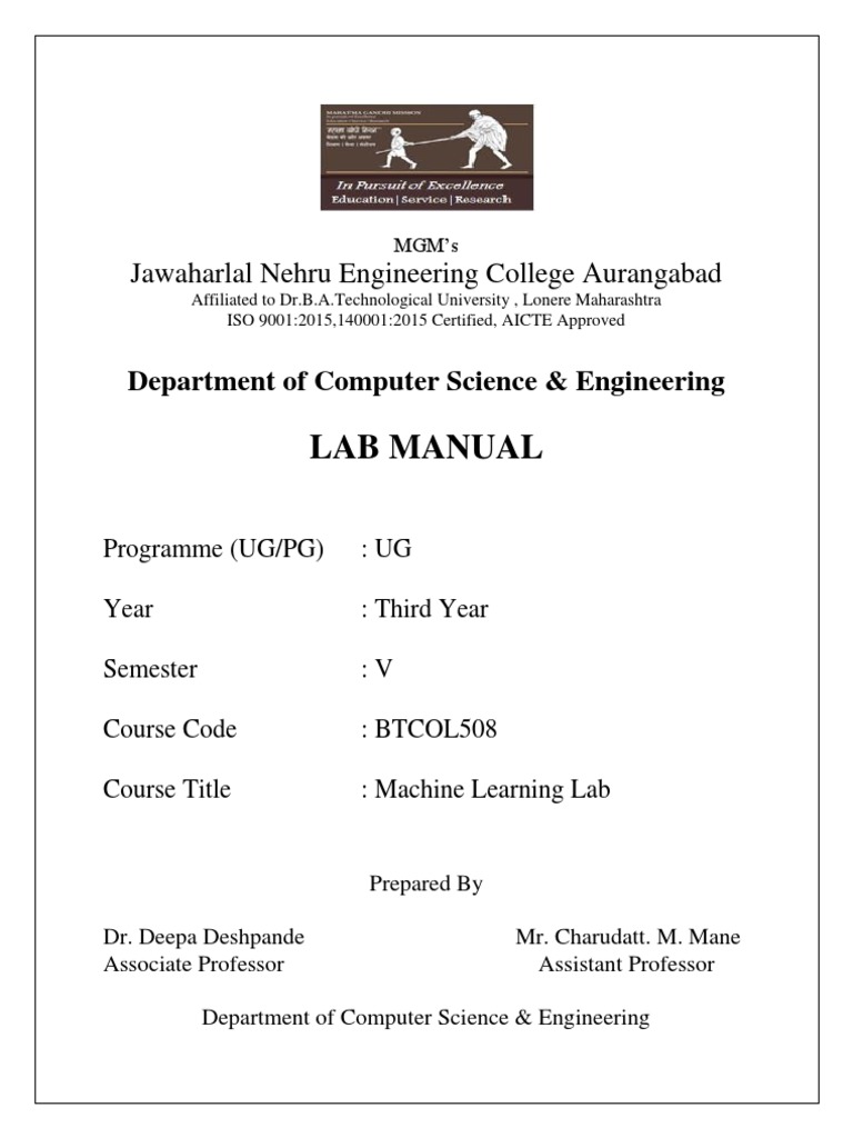 Machine Learning LAB MANUAL PDF Array Data Type Dependent And