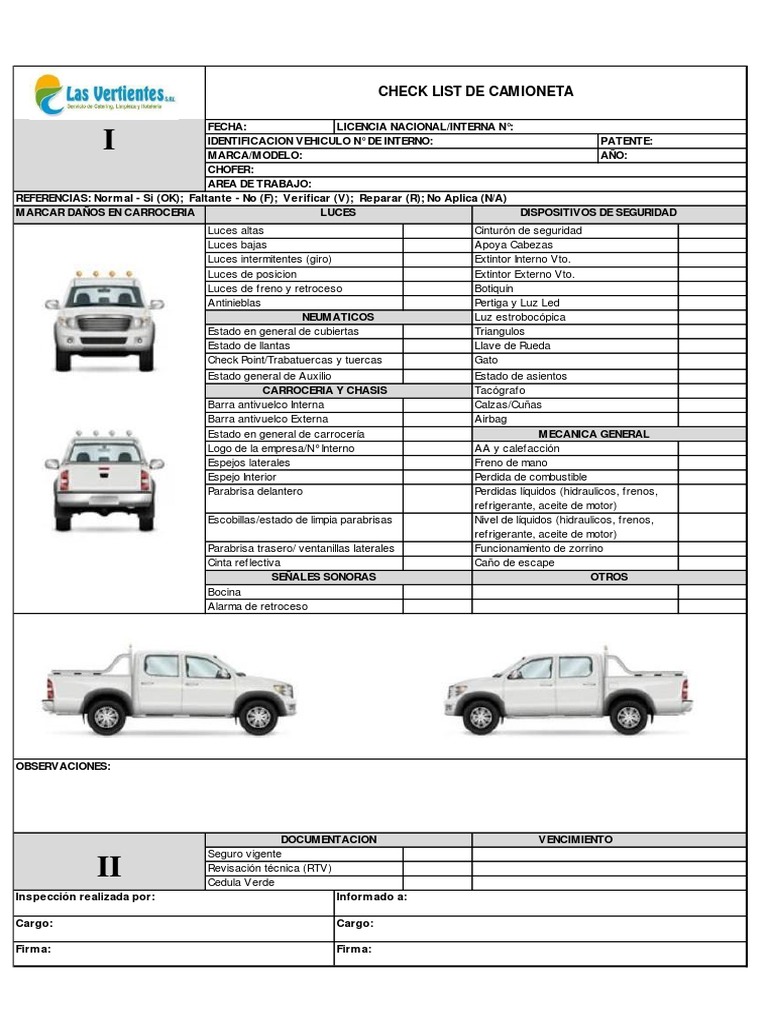 Checklist de Inspección de Camionetas | PDF | Vehículos | Vehículo de motor