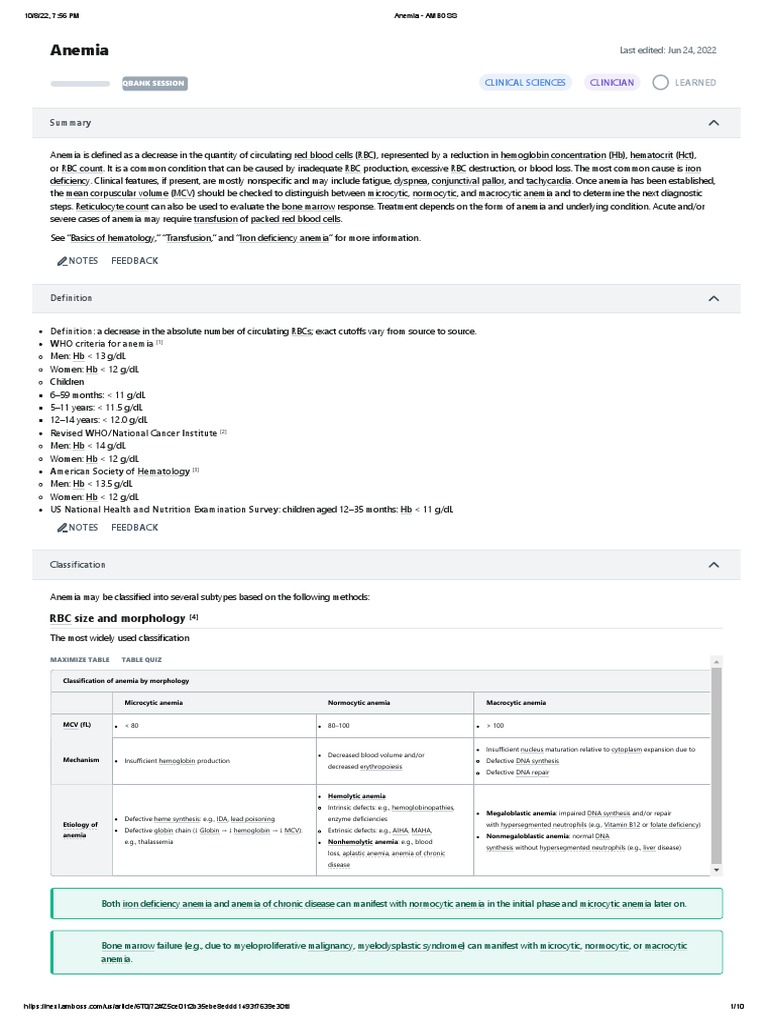 Anemia - Amboss | Download Free PDF | Anemia | Medicine