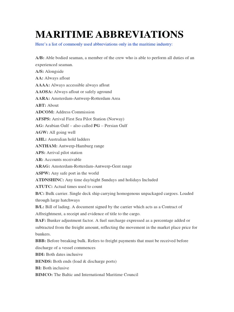 MARITIME_ABBREVIATIONS__1_ PDF Cargo Transport