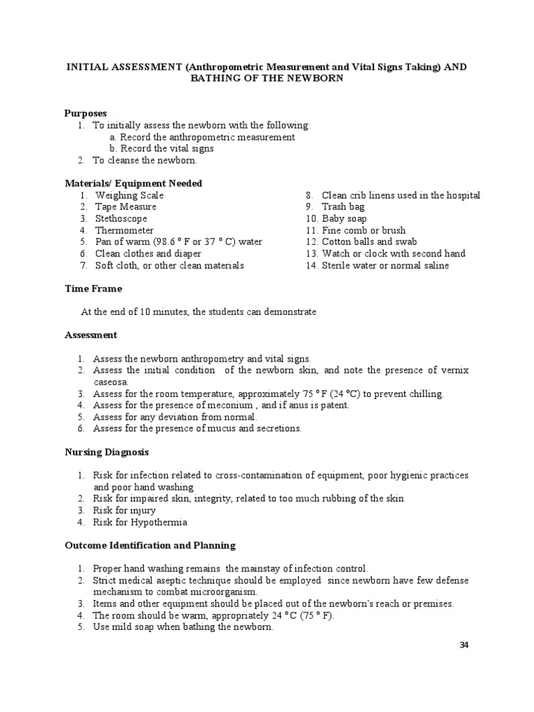 Newborn Bath Checklist PDF Medical Specialties Clinical Medicine