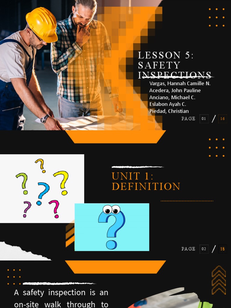 Lesson 5 - Safety Inspection - GROUP 5 | PDF | Occupational Safety And ...